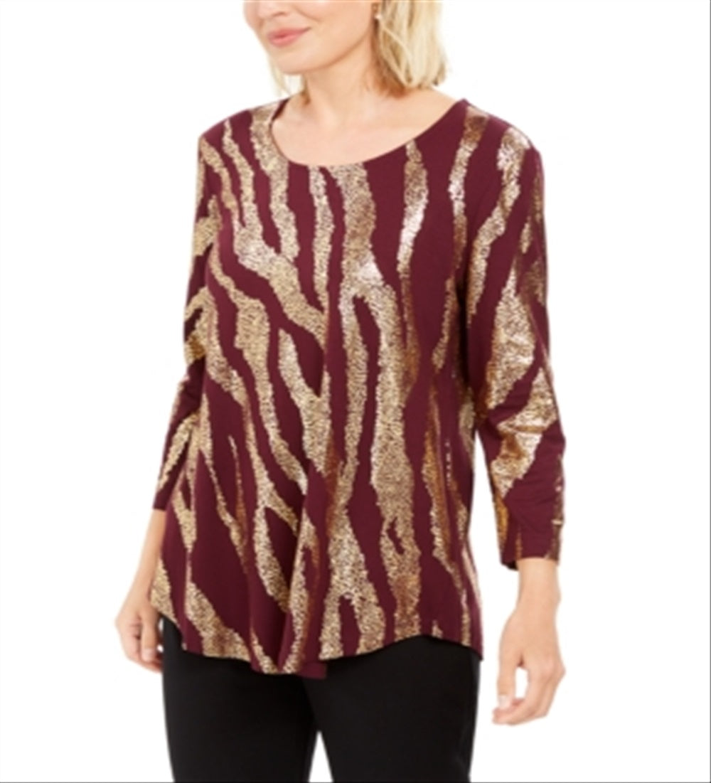 JM Collection Women's Metallic Print Top Purple Size Petite XL
