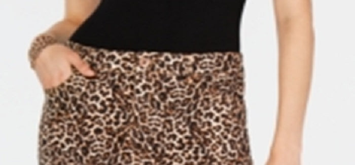 INC International Concepts Women's Skirt Straight Leopard Print Denim Mini Natural Size 16