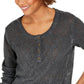 Style & Co Women's Lace Henley Top Black Size Small