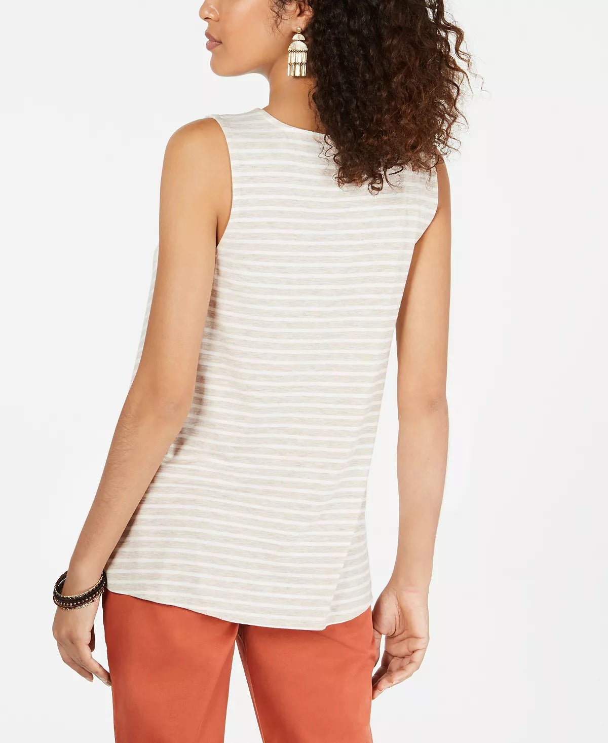 Style & Co Women's Striped Lace Sleeveless Top  Beige Size Small