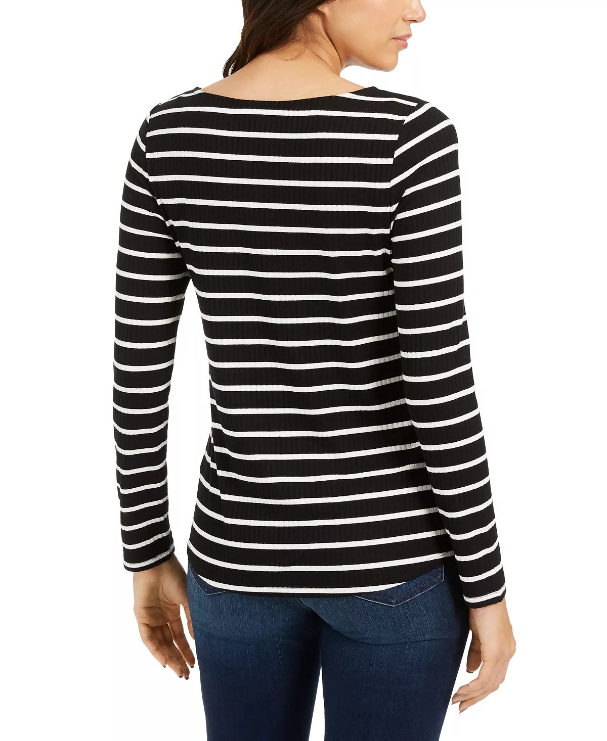 Charter Club Women's Petite Striped Top Black Size -PL