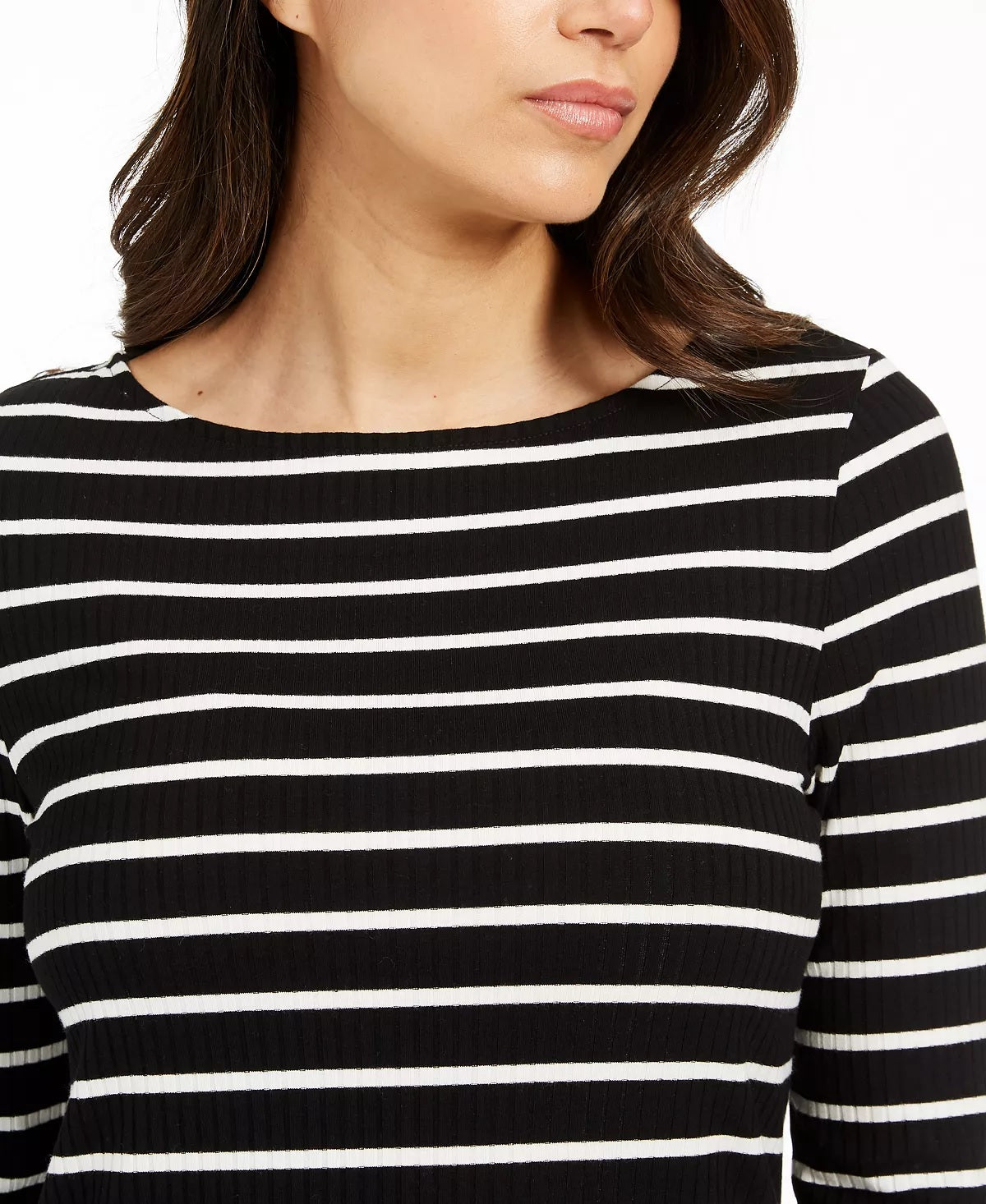 Charter Club Women's Petite Striped Top Black Size -PL