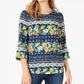 Charter Club Women's Petite 3/4-Sleeve Printed Top Blue Size Petite