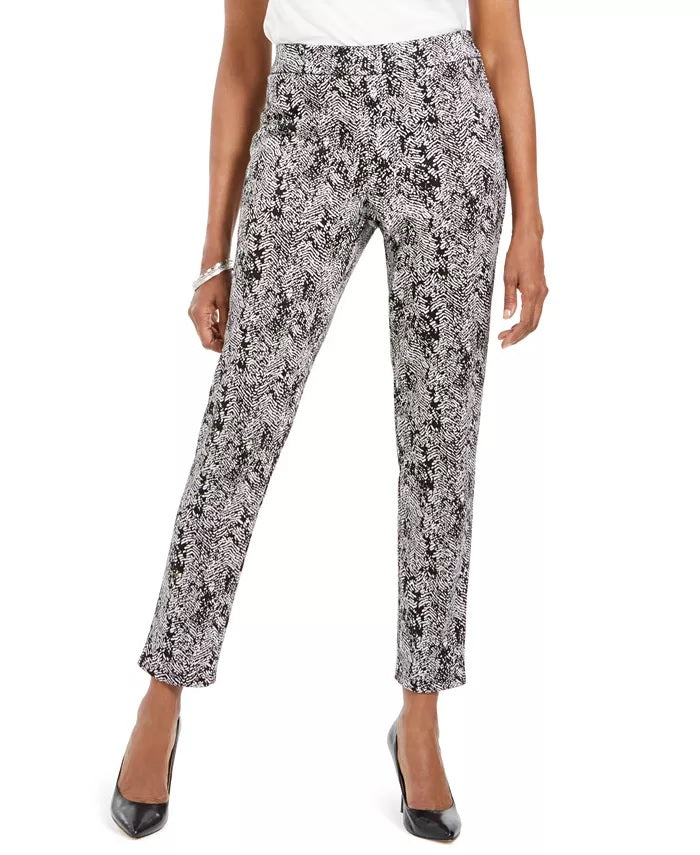 JM Collection Women's Printed Pull-On Pants  Black Size XX-Large