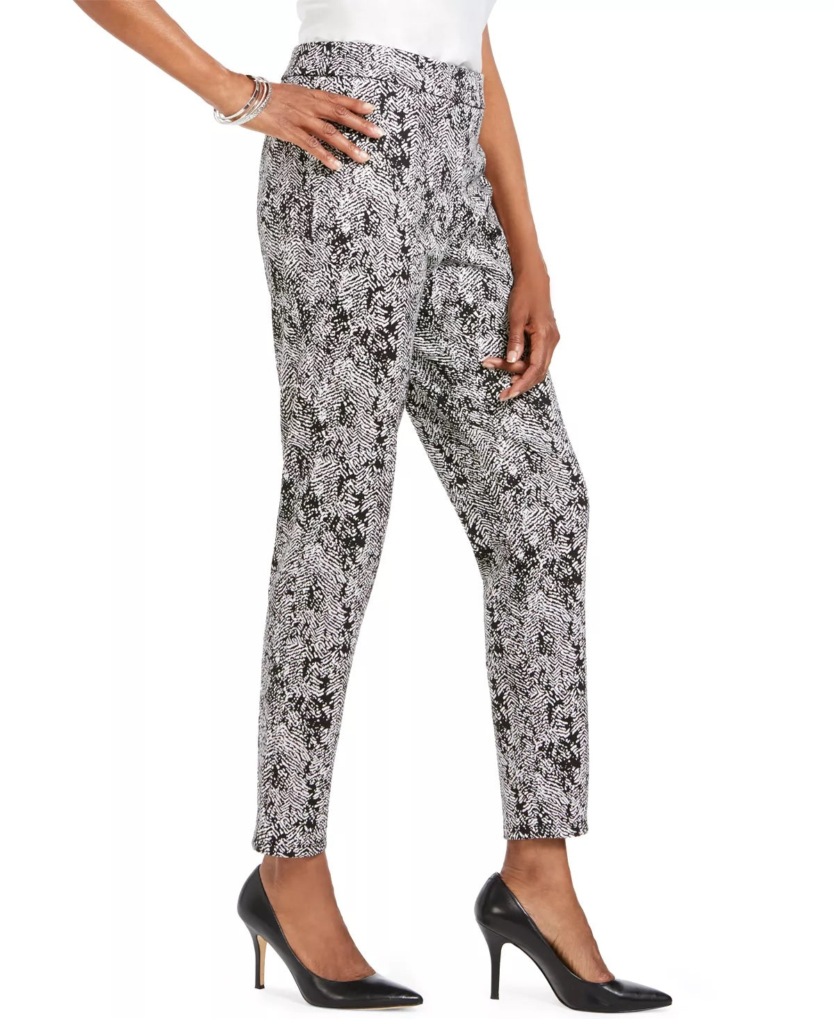 JM Collection Women's Printed Pull-On Pants  Black Size XX-Large