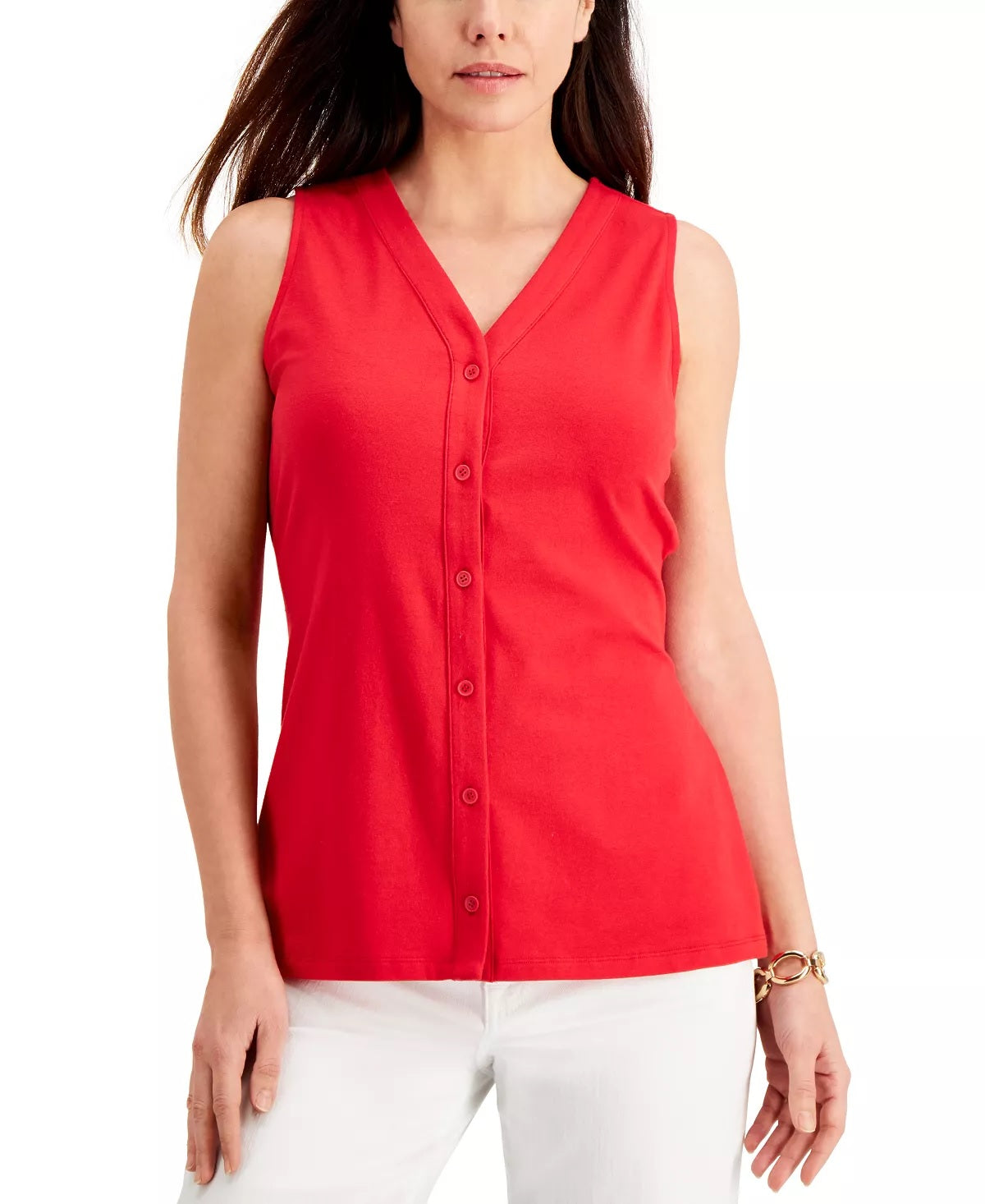 Charter Club Women's Tie-Front Sleeveless Top Red Size Large