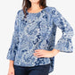 NY Collection Women's Petite All-Over Print Bell-Sleeve Top Navy Size Petite Small