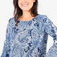 NY Collection Women's Petite All-Over Print Bell-Sleeve Top Navy Size Petite Small