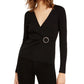 INC International Concepts Women's Metallic Knit Faux Wrap Sweater Black Size Petite S