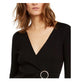 INC International Concepts Women's Metallic Knit Faux Wrap Sweater Black Size Petite S