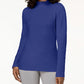 Karen Scott Women's Long Sleeve Moc -Neck Cotton Top Blue Size Petite S
