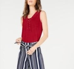 INC International Concepts Women's Petite Lace-Up Top -Red Size -PL