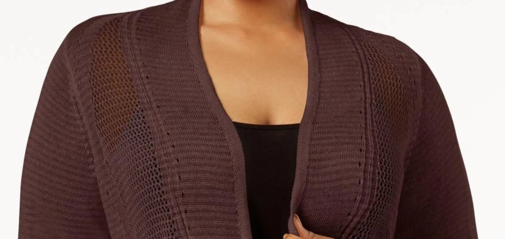 Alfani Women's Petite Mixed-Stitch Open-Front Cardigan BrownSize PL