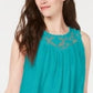 Style & Co Women's Lace-Trim Swing Top Turquoise Size X-Small