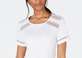 Charter Club Women's Cotton Lace-Trim Top White Size Medium