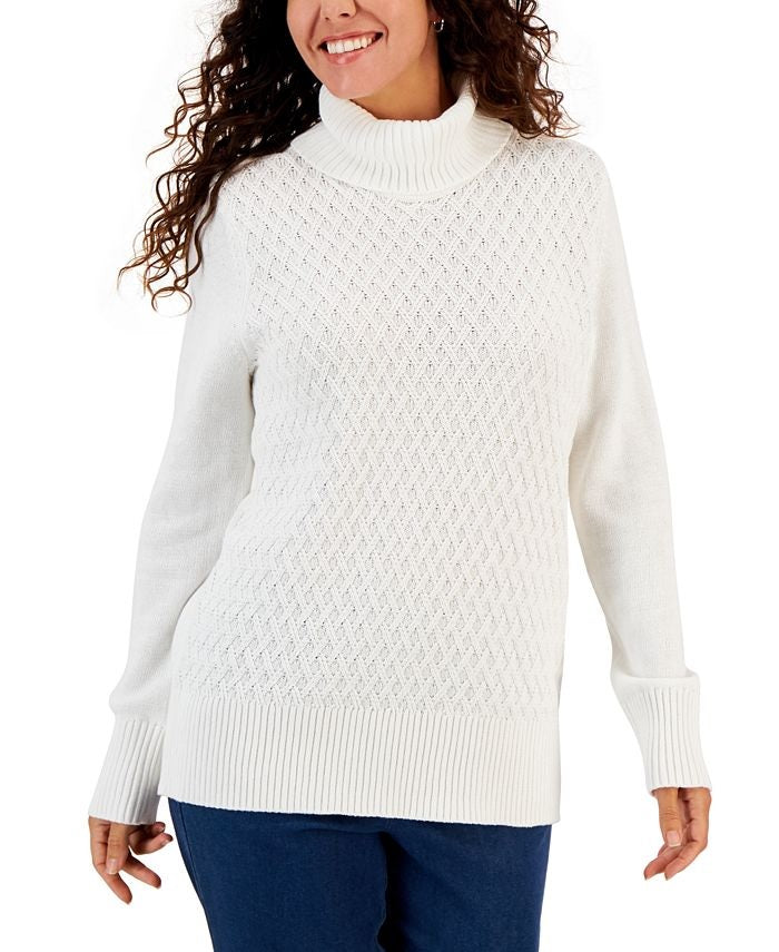 Charter Club Women's Cable Knit Turtleneck Sweater White Size Petite XL