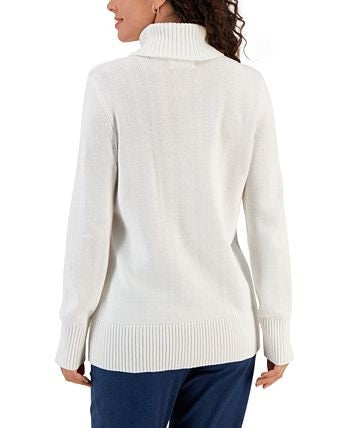 Charter Club Women's Cable Knit Turtleneck Sweater White Size Petite XL