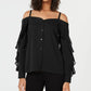 बार III महिलाओं के कोल्ड शोल्डर लॉन्ग स्लीव वी नेक टॉप ब्लैक साइज़ एक्स्ट्रा-स्मॉल