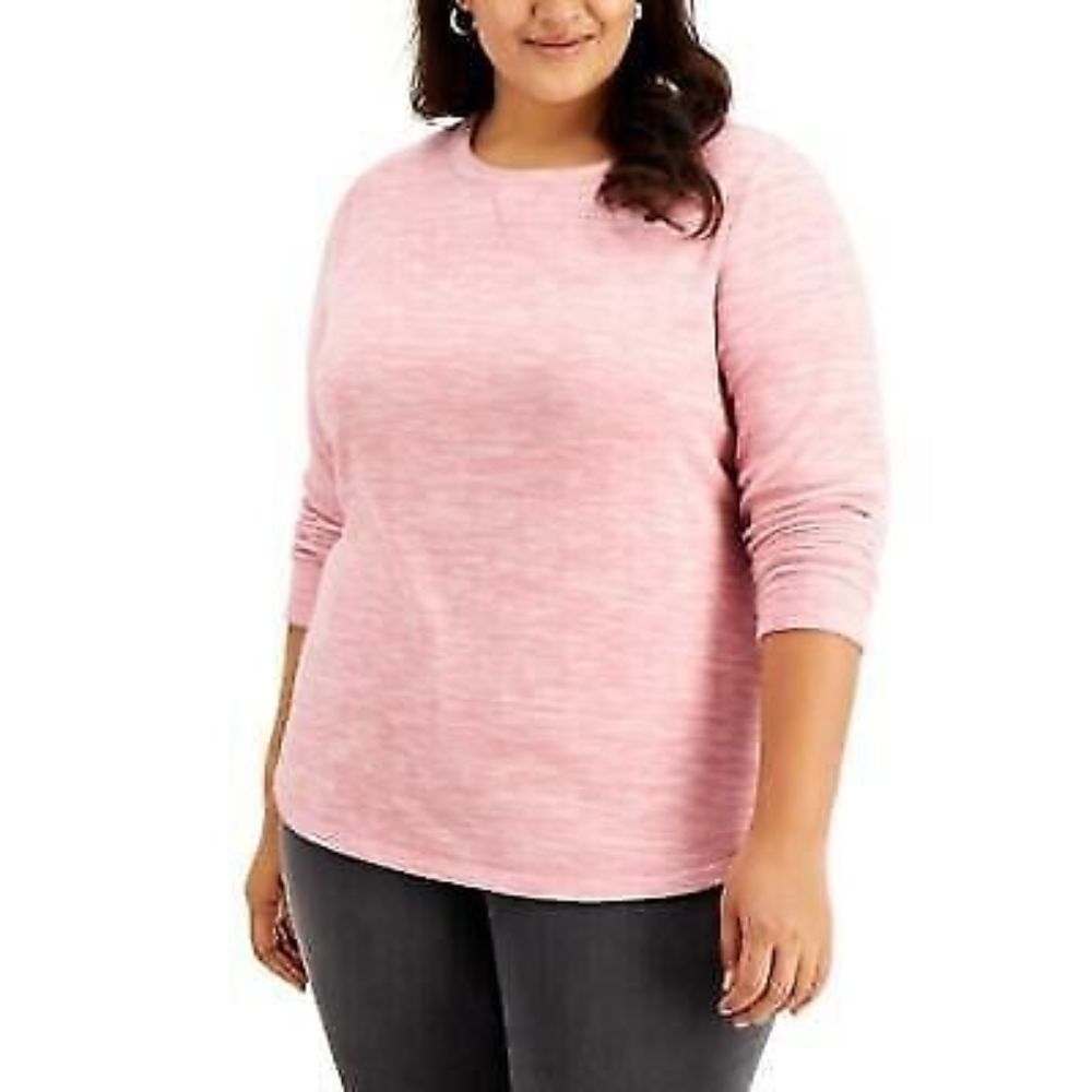 Karen Scott Women's Sport Space Dye Microfleece Top Pink Size X-Small