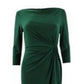 Ralph Lauren Women's Slitted Acid Wash Long Sleeve Boat Neck Full Length Evening Sheath Dress Green Size 14