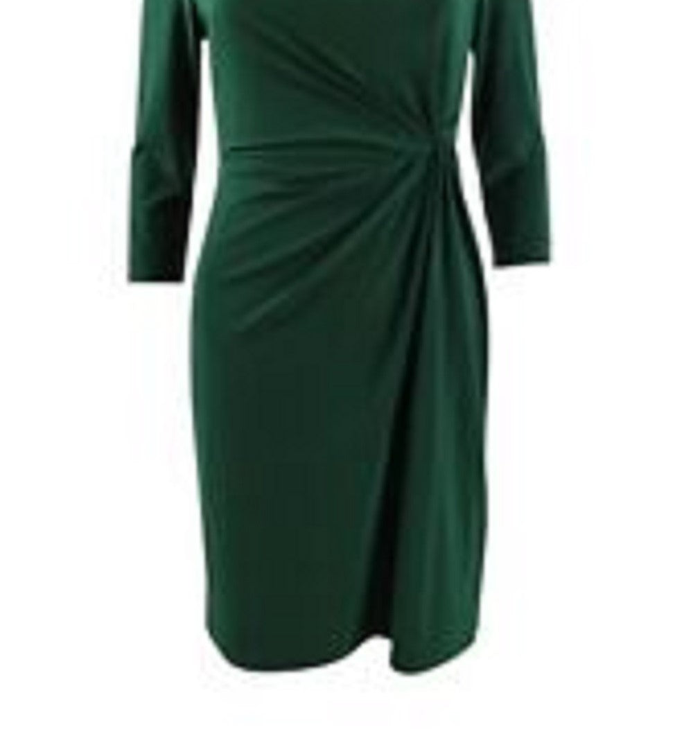 Ralph Lauren Women's Slitted Acid Wash Long Sleeve Boat Neck Full Length Evening Sheath Dress Green Size 14