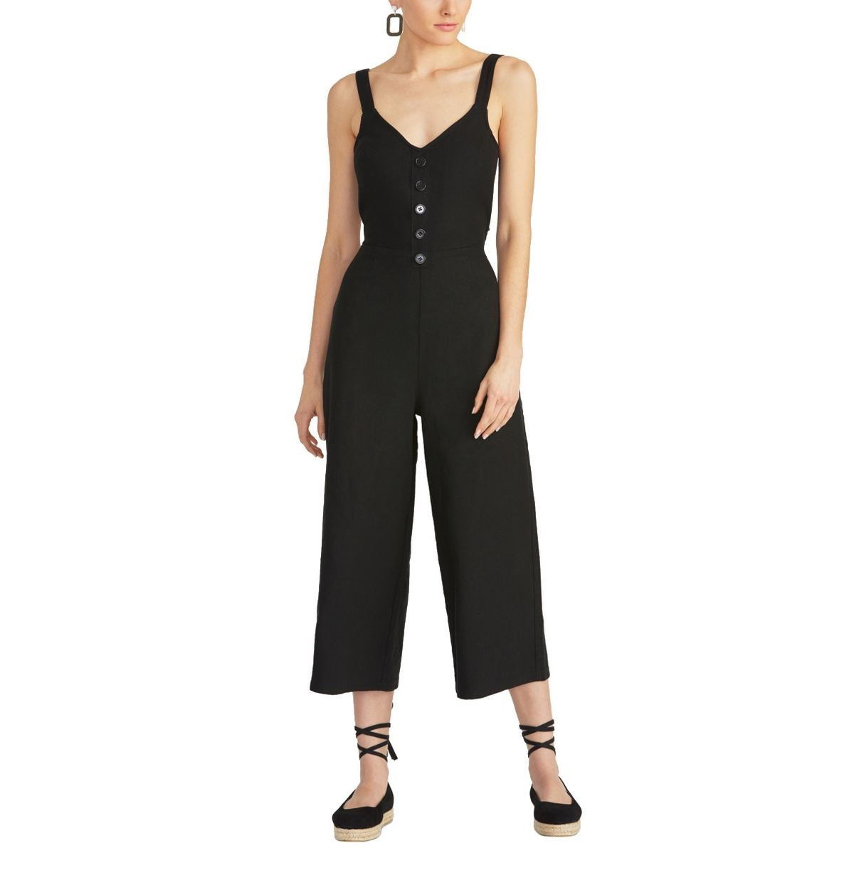 Rachel Roy Women's Cotton Cropped Tie Back Jumpsuit Black Size 6