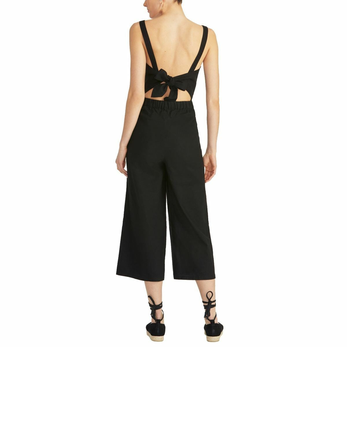 Rachel Roy Women's Cotton Cropped Tie Back Jumpsuit Black Size 6