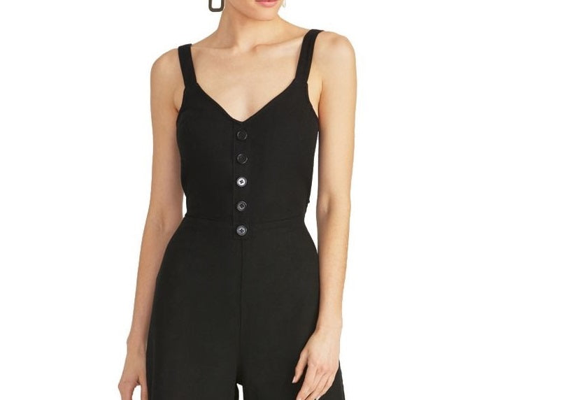 Rachel Roy Women's Cotton Cropped Tie Back Jumpsuit Black Size 6