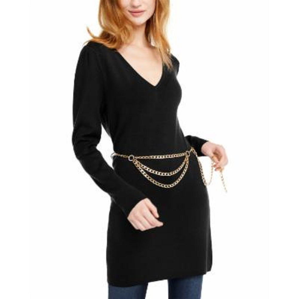 INC International Concepts Women's Chain Belt Sweater Tunic Black Size Petite Small