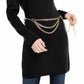 INC International Concepts Women's Chain Belt Sweater Tunic Black Size Petite Small