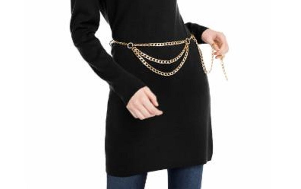 INC International Concepts Women's Chain Belt Sweater Tunic Black Size Petite Small