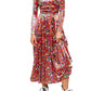 Free People Women's Heartland Velvet Floral Print Midi Dress Red Size Large