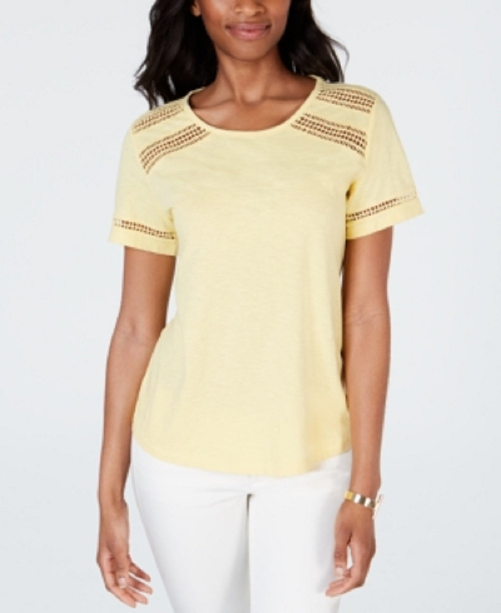 Charter Club Women's Cotton Lace Trim Top Yellow Size Large