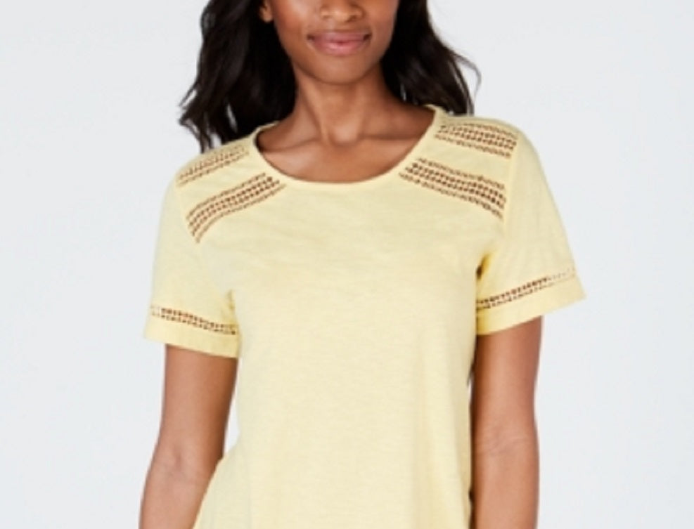 Charter Club Women's Cotton Lace Trim Top Yellow Size Large