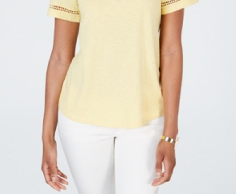 Charter Club Women's Cotton Lace Trim Top Yellow Size Large