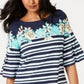 Charter Club Women's Tropical Stripe Bell Sleeve Top Blue Size XX-Large