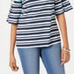 Charter Club Women's Tropical Stripe Bell Sleeve Top Blue Size XX-Large