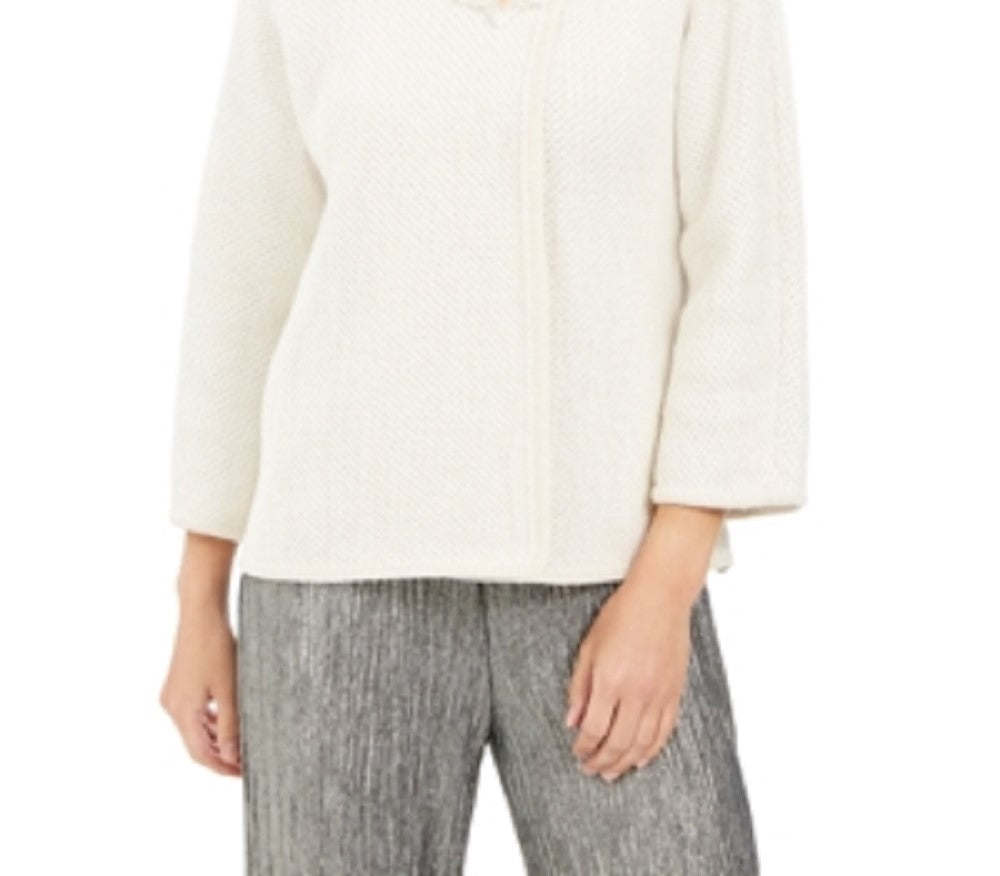 JM Collection Women's Holiday Party Metallic Textured Brooch Sweater Jacket White Size X-Large