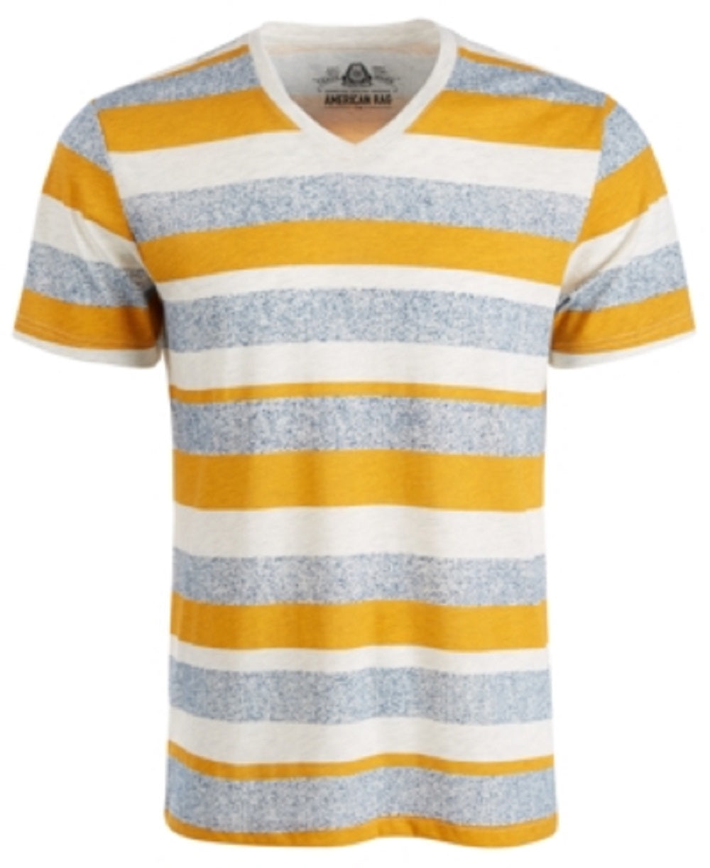 American Rag Men's Striped V Neck T-Shirt Yellow Size Medium