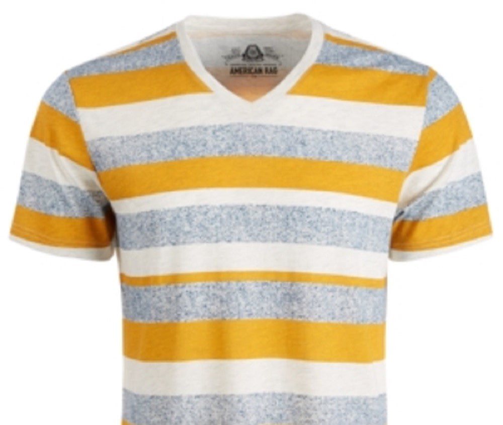 American Rag Men's Striped V Neck T-Shirt Yellow Size Medium