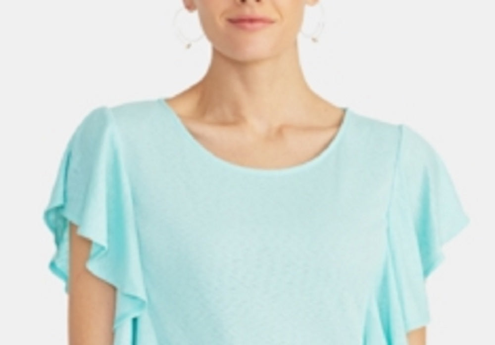 Rachel Roy Women's Short Sleeve Jewel Neck Blouse Blue Size XX-Large