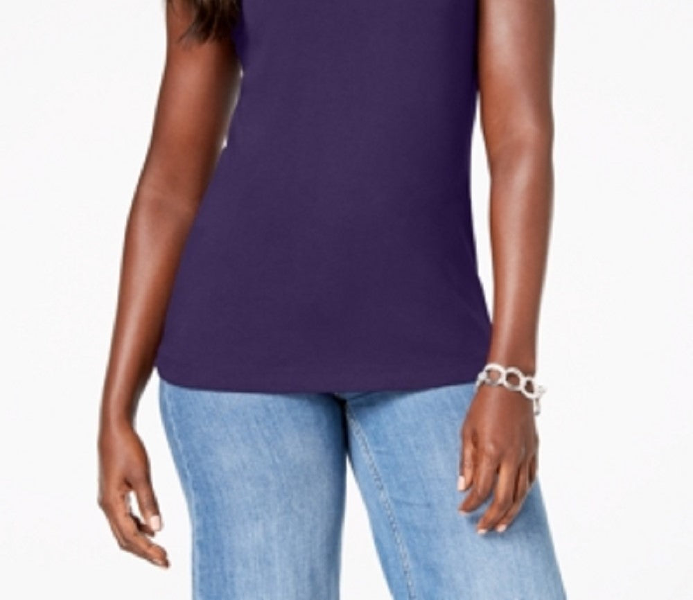 Karen Scott Women's Embellished Sleeveless Scoop Neck Tank Top PurpleSize Petite Small