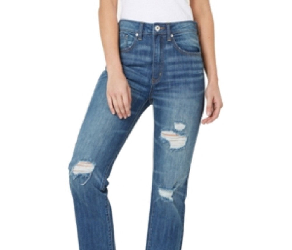 Numero Women's Ripped High Rise Frayed Hem Denim Jeans Blue Size 26
