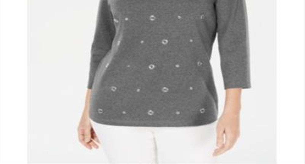 Karen Scott Women's Cotton Grommet Top Gray Size X-Small