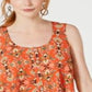 Style & Co Women's Printed Sleeveless High Low Swing Top Orange Size Small
