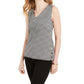 Charter Club Women's Gingham Print Button Side Top Black Size Small