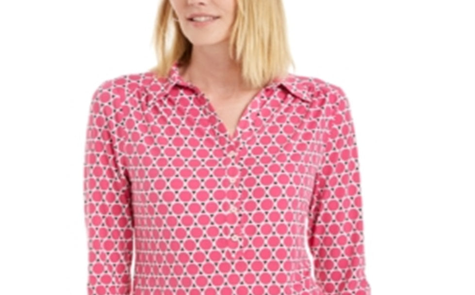 Charter Club Women's Printed 3/4-Sleeve Knit Top Pink Size Medium