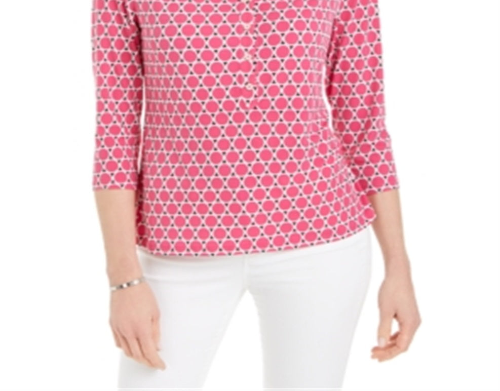 Charter Club Women's Printed 3/4-Sleeve Knit Top Pink Size Medium