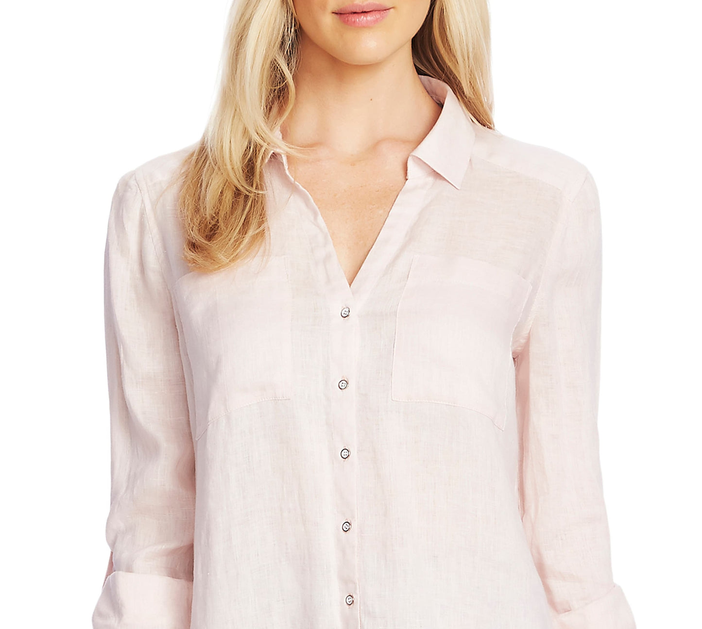 Vince Camuto Women's Linen Long Sleeves Button Down Top Pink Size XS