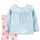 Carter's Baby Girl's 2 Pc Chambray Tunic & Printed Leggings Set Blue Size 12 Months